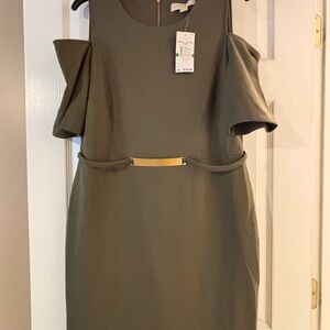 Michael Kors Olive Mini Dress with Gold Accent